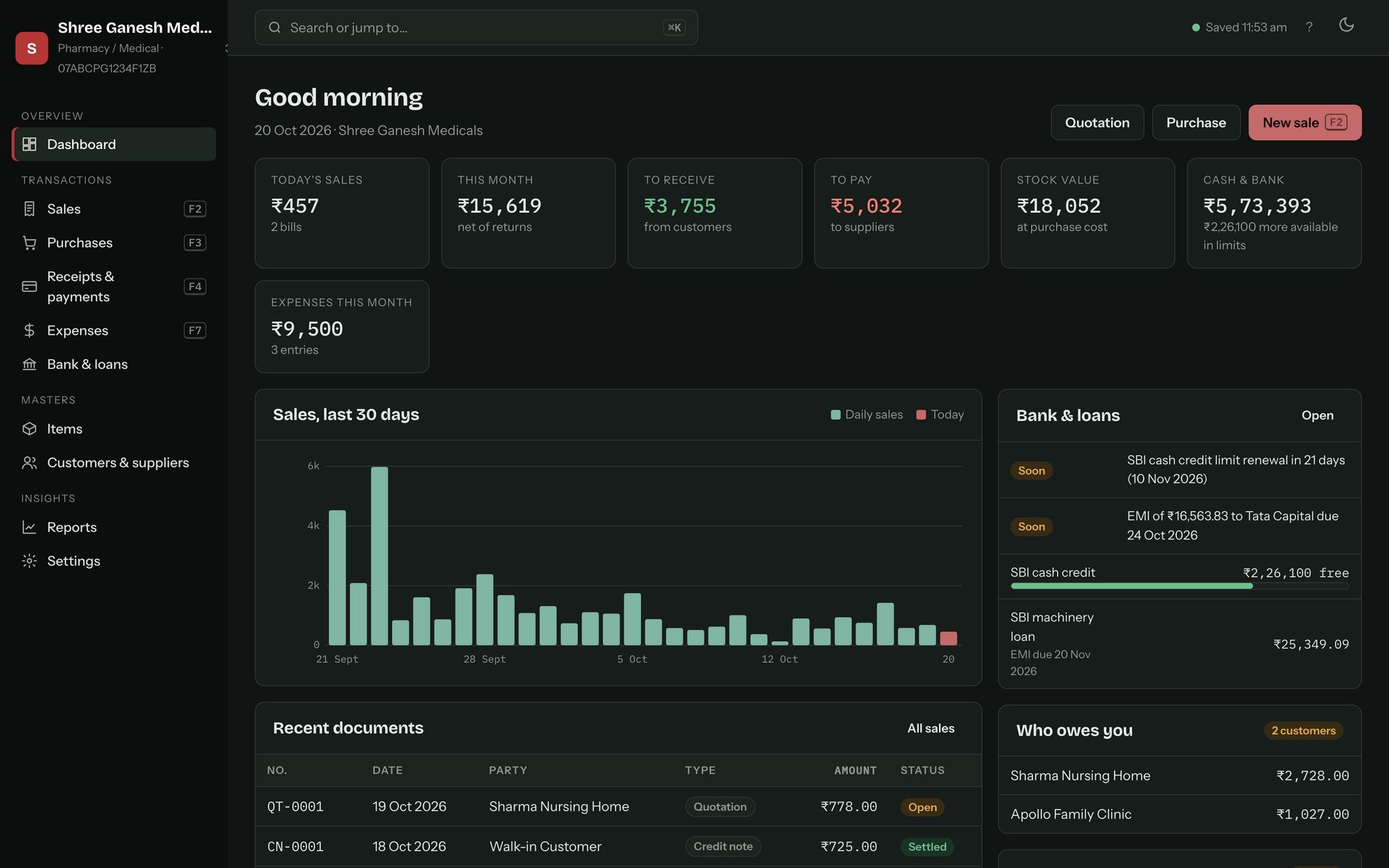 Milaan in dark mode